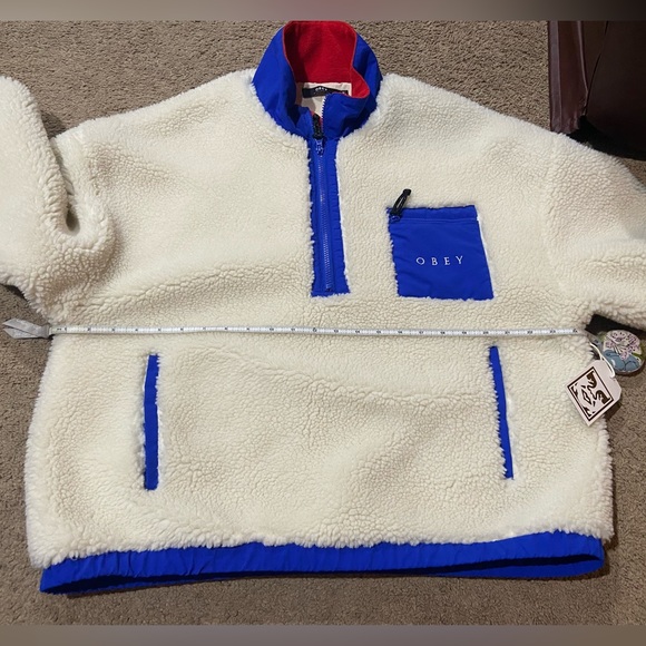 Obey Chiller Anorak Half Zip Pullover Sherpa Jacket In Bone Women's Size Med NWT - Picture 8 of 11